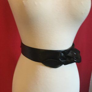 Faux Leather Stretch Black Bow Belt